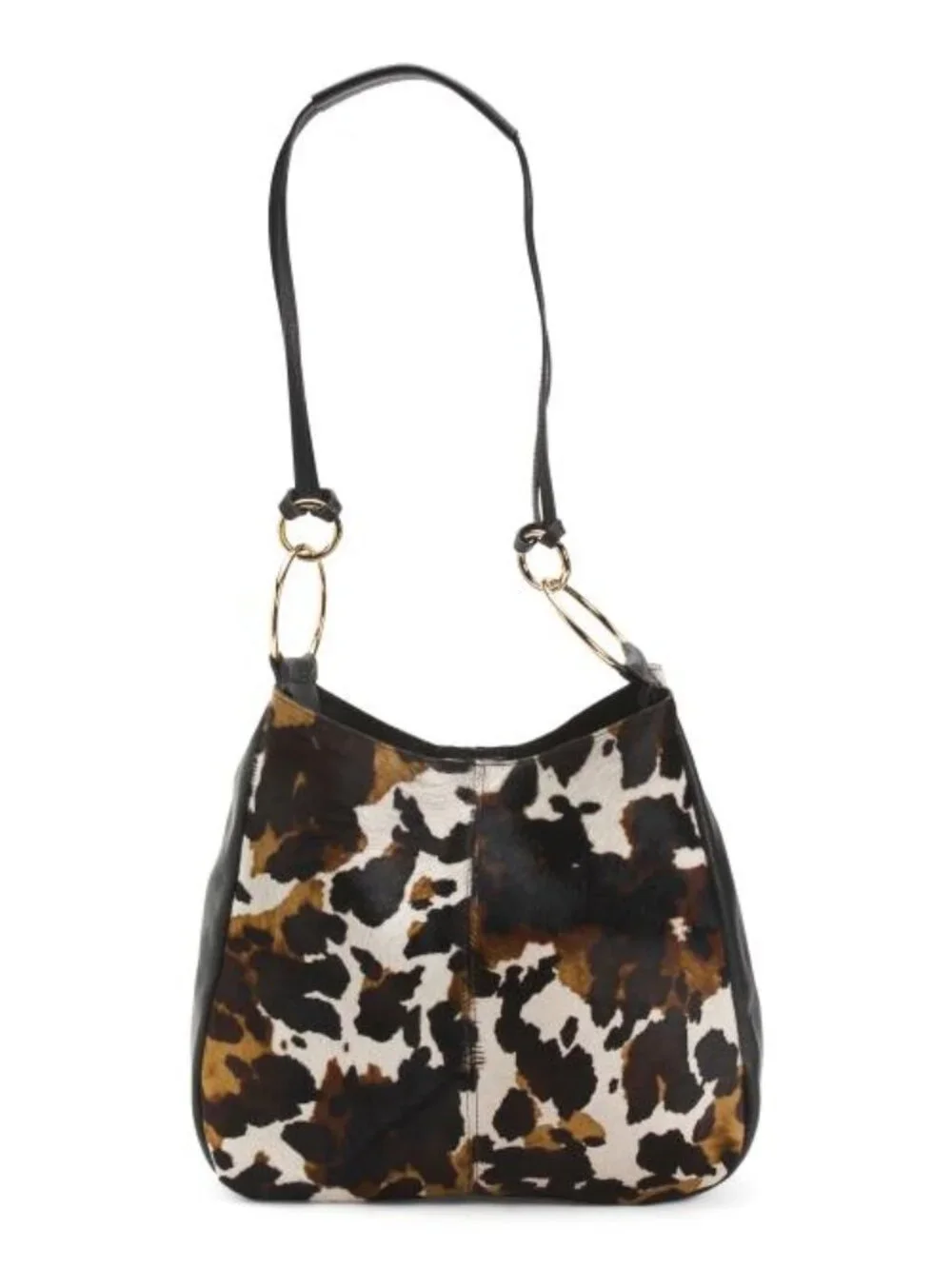 CLAUDIA Made In Italy Leather Hobo With Gold Tone Rings